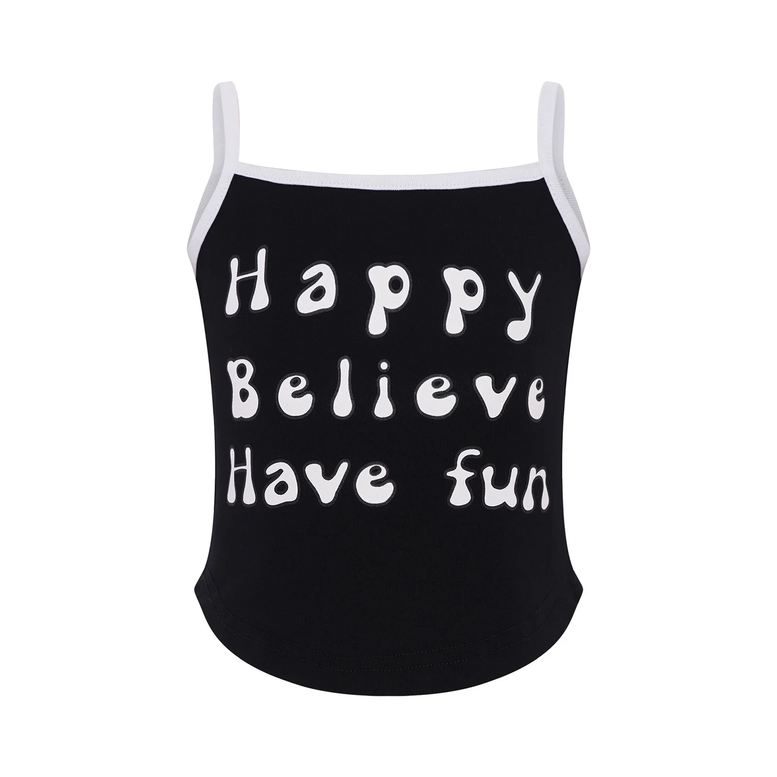 

Kids Girls Letter Print Camisole Top Summer Cotton Casual Contrast Color Sleeveless Spaghetti Strap Crop Top Vest Slim Underwear