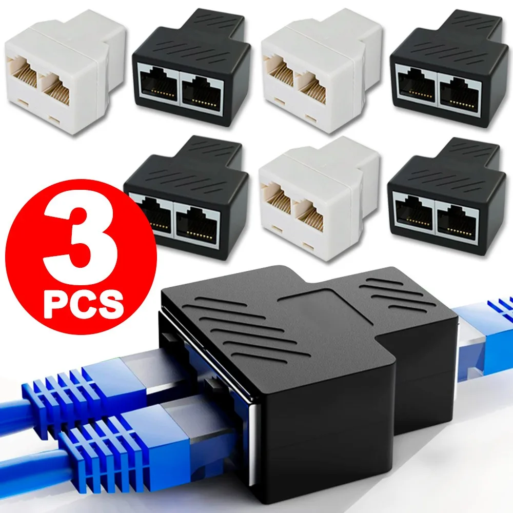 1 To 2 Dual Female Port CAT5/6 LAN Ethernet Socket Network Straight-through Shielded Three-way Adapters RJ45 Splitter Adapter