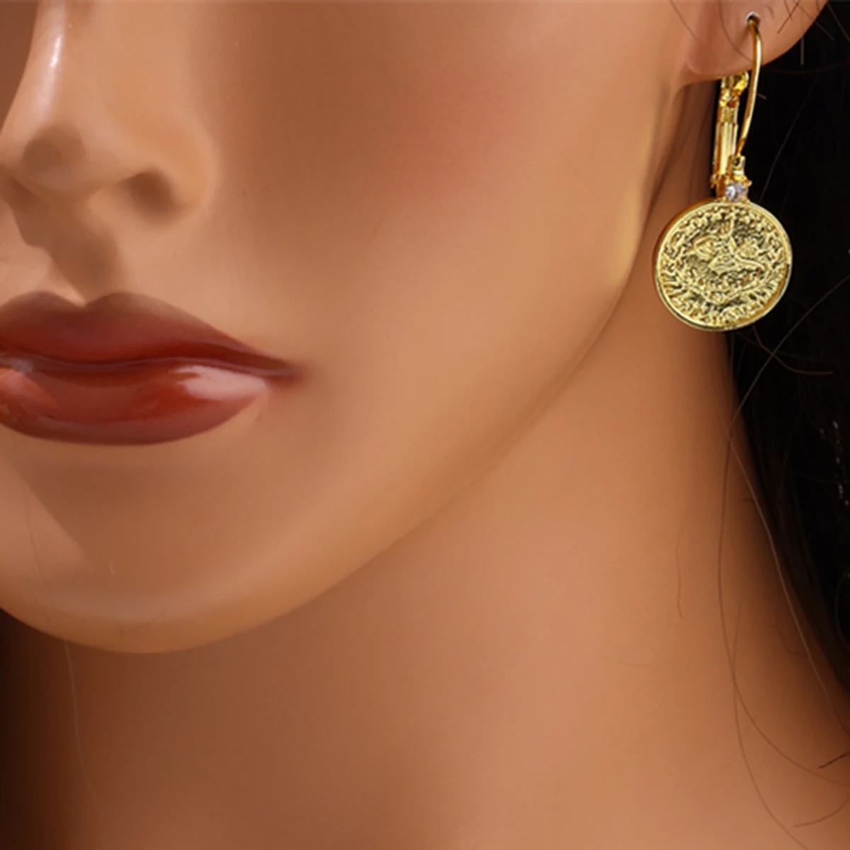 Turkish Popular Bride Earrings Coin Shaped Earrings Gorgeous Noble Women Jewelry Round Ear Decoration