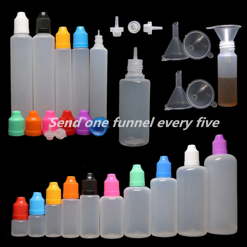 

10pcs 5ml/10ml/20ml/30ml/50ml/100ml/120ml LDPE Plastic Empty Pen bottle Squeeze Juice Eye Liquid Dropper Bottles with 2 Funnel