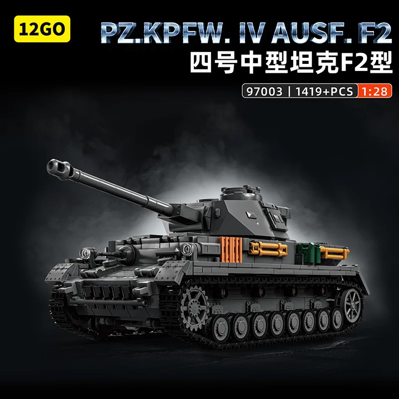 Pz.Kpfw.IV Ausf.F2 Medium Tank Building Blocks 97003 1419PCS 1:28 Scale DIY Bricks Model Collectible Gift for Teen Adult