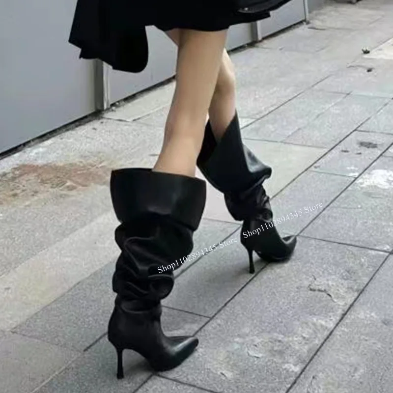 Black Mid Calf Boots Pointed Toe Thin High Heel Fashionable Sexy Novel Style 2023 Summer Woman Shoes Zapatillas Mujer