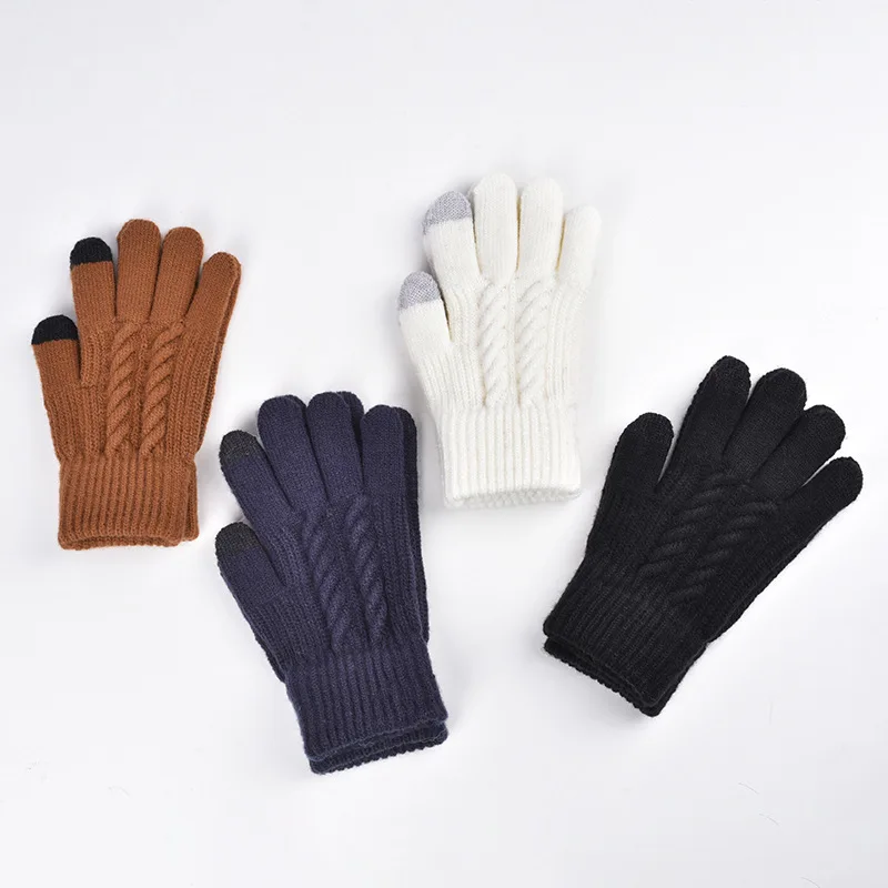 الشتاء طالب قفازات الحياكة فتاة هدية الكريسماس النساء موضة تويست الدافئة شاشة تعمل باللمس القفازات الإناث أصابع كاملة قفازات