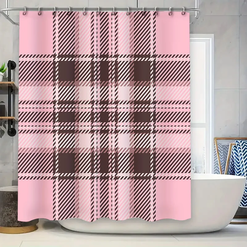 

Plaid Shower Curtain Waterproof Polyester Bathroom Decor Red Black Yellow Striped Modern Style Customizable Size