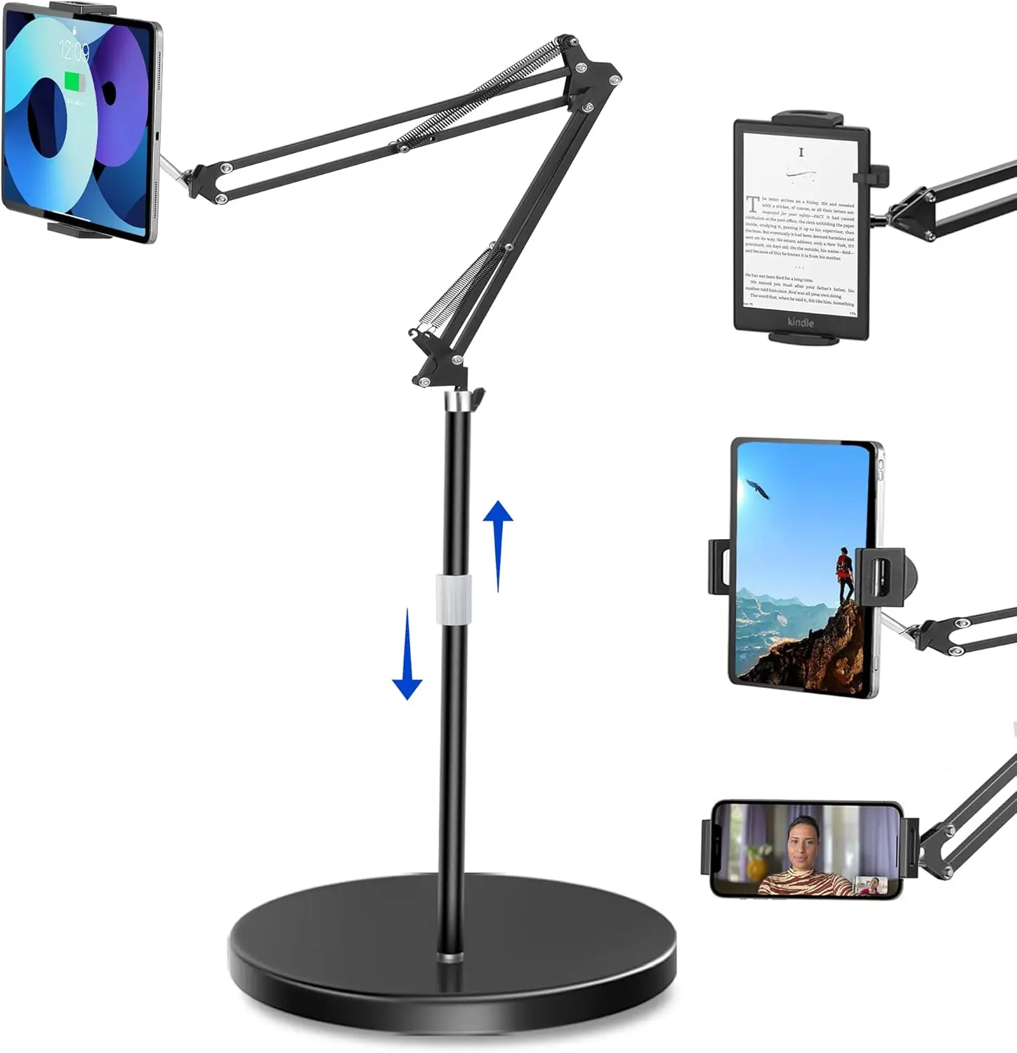

Adjustable Tablet Floor Stand with Stable Base, Stretchable Arm for 4.5-13in Devices