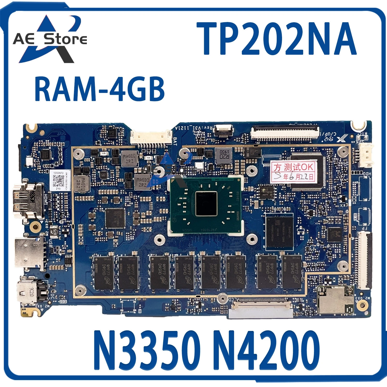 

TP202NA Notebook Mainboard With N3350 N4200 2GB/4GB-RAM For ASUS VivoBook Flip 12 TP202N TP202NAS J202NA Laptop Motherboard