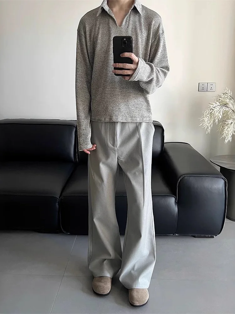 

Мужские брюки из шерстяной смеси прямого кроя с плиссировкой и драпировкой, молодежные, весенние, повседневные, модные