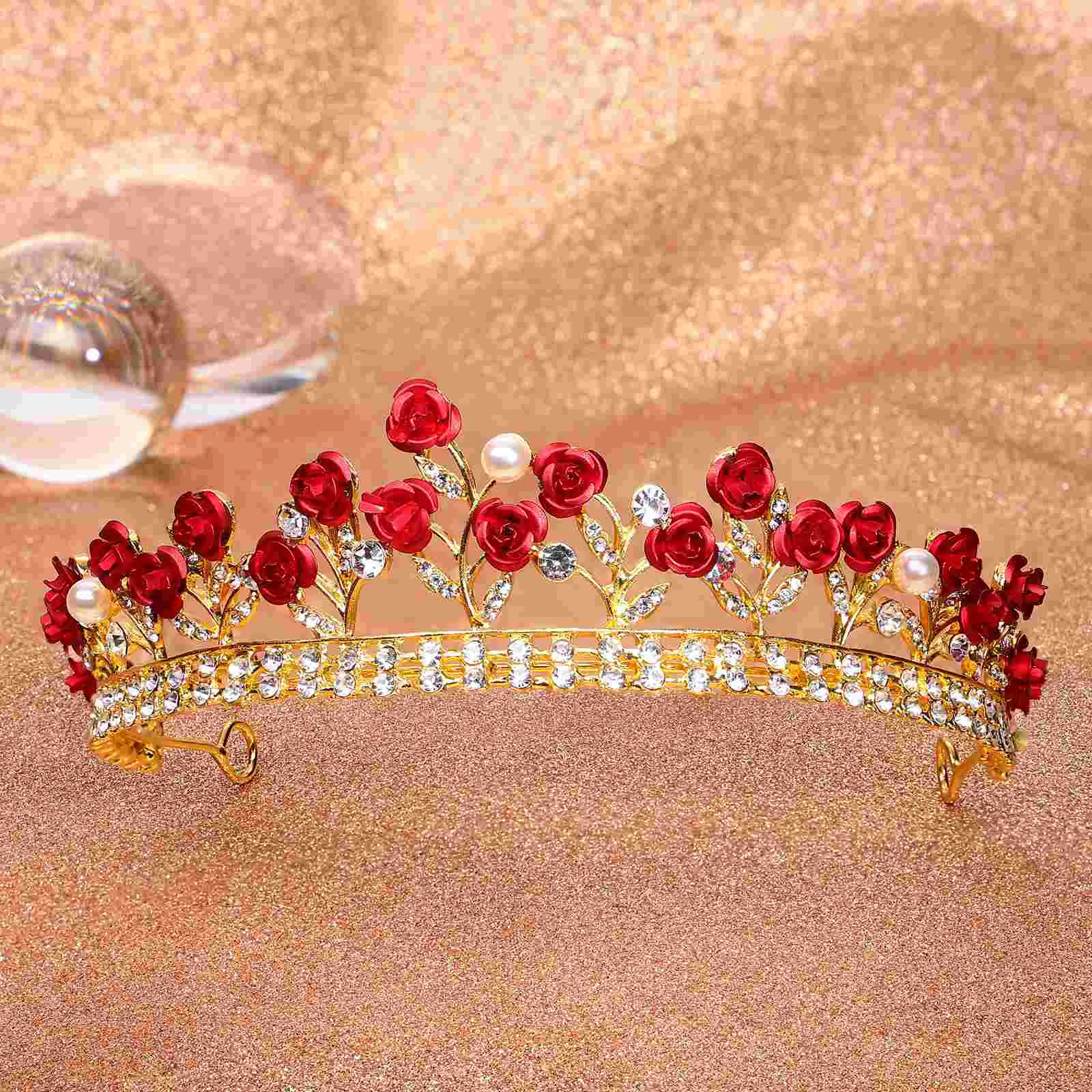 Rose Rhinestone Crown Bridal Tiara Women's Formal Vintage Wedding Bride Rhinestones Headwear Fake Bridesmaid Guest