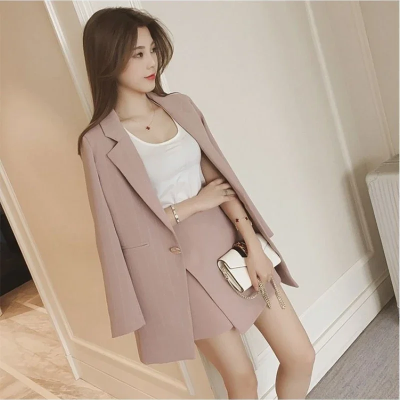 Womens Short 2 Sets Office 2024 Two Piece Set for Women Suit with Skirt and Blazer Outfit Summer Long Sleeve Co Ord Korean Style