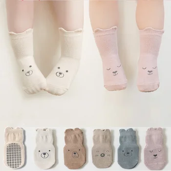 유아 여아용 미끄럼 방지 면 양말, 유아 여아 미드 튜브 양말, 어린이 실내 고무 양말 키트, 3 쌍/세트