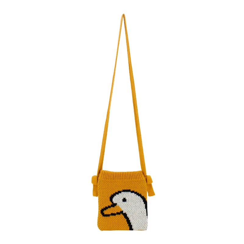 

New Cute Duck Knitted Diagonal Cross Bag Phone Bag One Shoulder Mini Knitted Woolen Bag