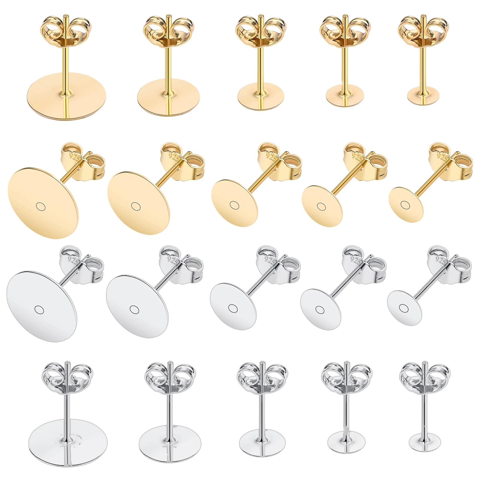 50 Stück 925 Silber vergoldet Blank Post Ohrringe Ohrstecker Basis Pins mit Ohrring Stecker Erkenntnisse Ohr zurück für DIY Schmuckherstellung