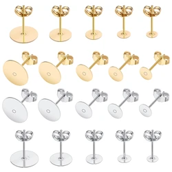 50pcs 925 Silver Plated Blank Post Earrings Studs Base Pins With Earring Plug Findings Ear Back For DIY Jewelry Making