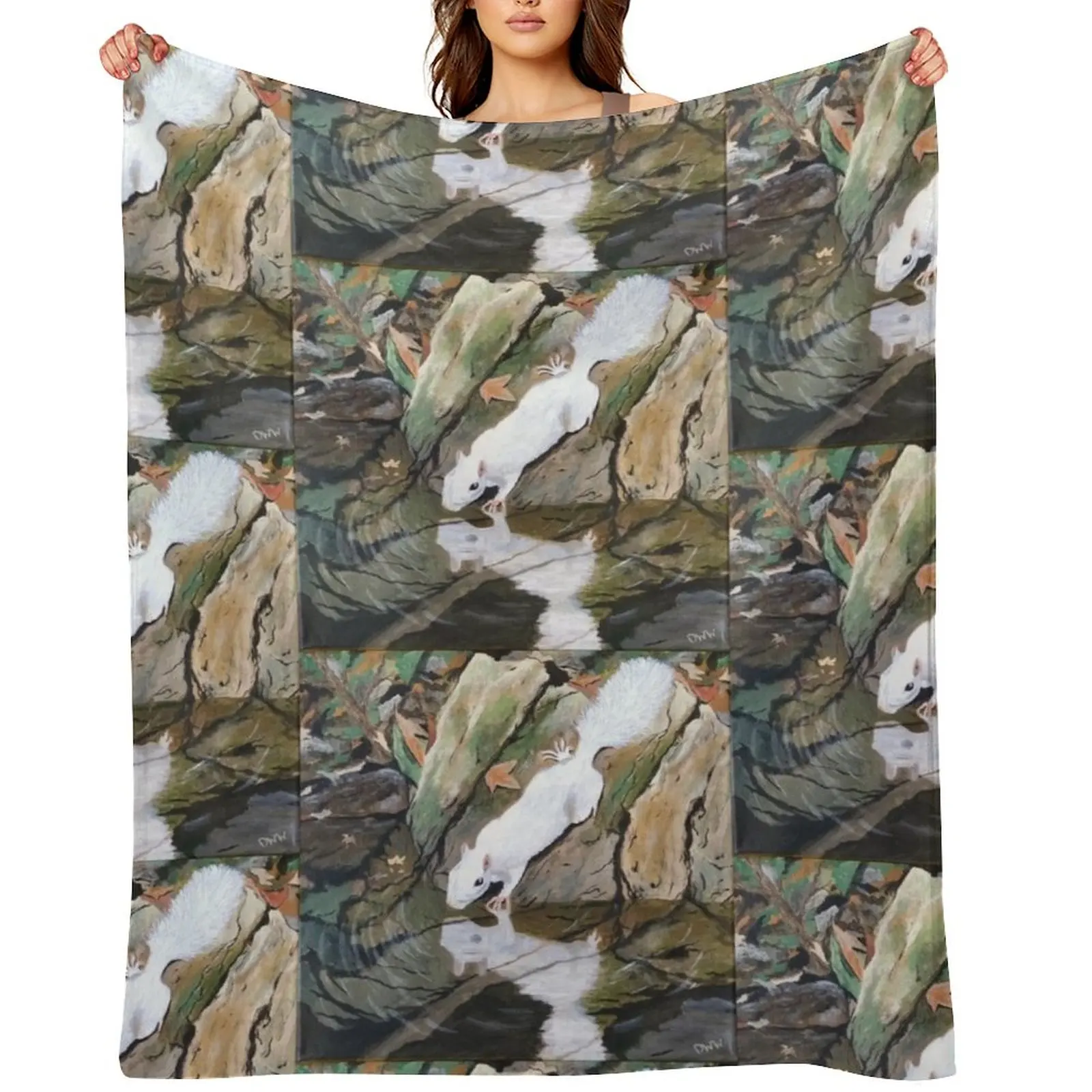 

Reflective White Squirrel Throw Blanket Flannel Designers Soft Beds for sofa Blankets