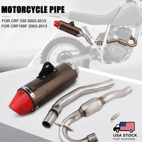 Motorcycle Pipe Middle&Rear Exhaust Muffler Pipe Motorcycle Accessories For CRF230F CRF150F 2003-2013 Dirt Pit Bike Stainless Steel 6061 Aluminum