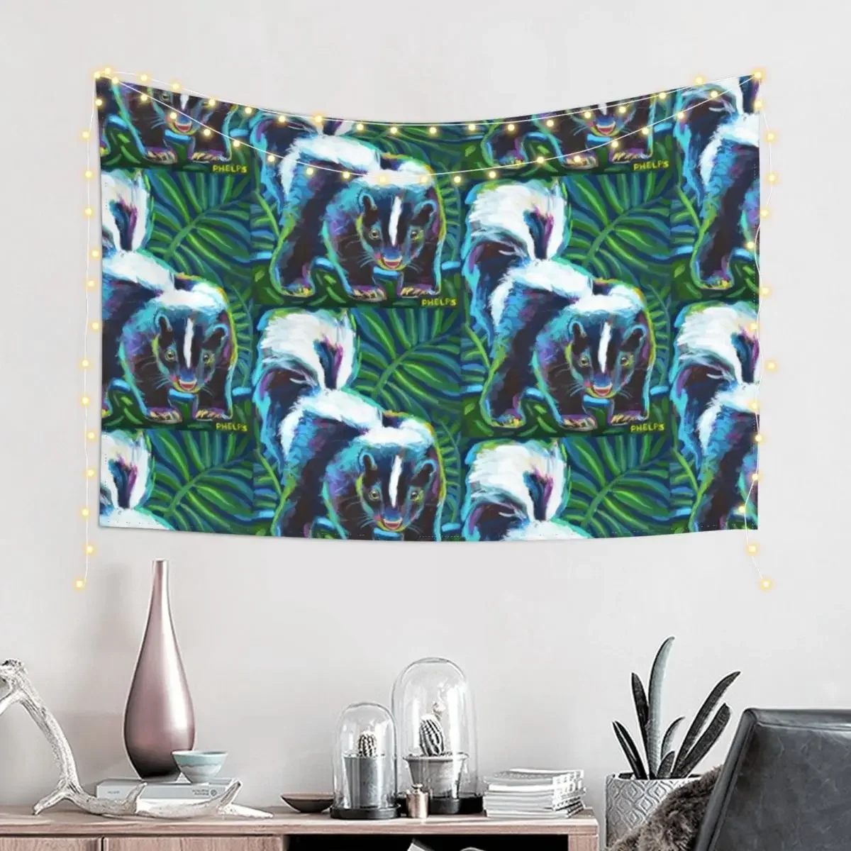 Colorful Skunk Art by Robert Phelps Tapestry Carpet On The Wall Decoration Room Things To The Room Tapestry