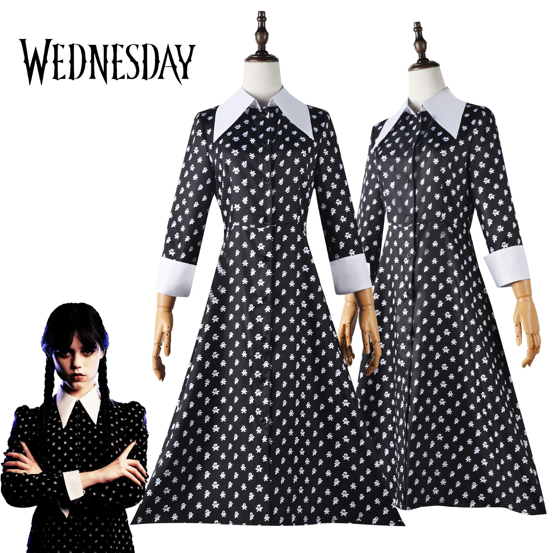 Anime Wednesday Adams Family Cosplay Dress Costume Outfits Women Vintage Gothic Uniform Girls Black Dresses Uniforms Suit