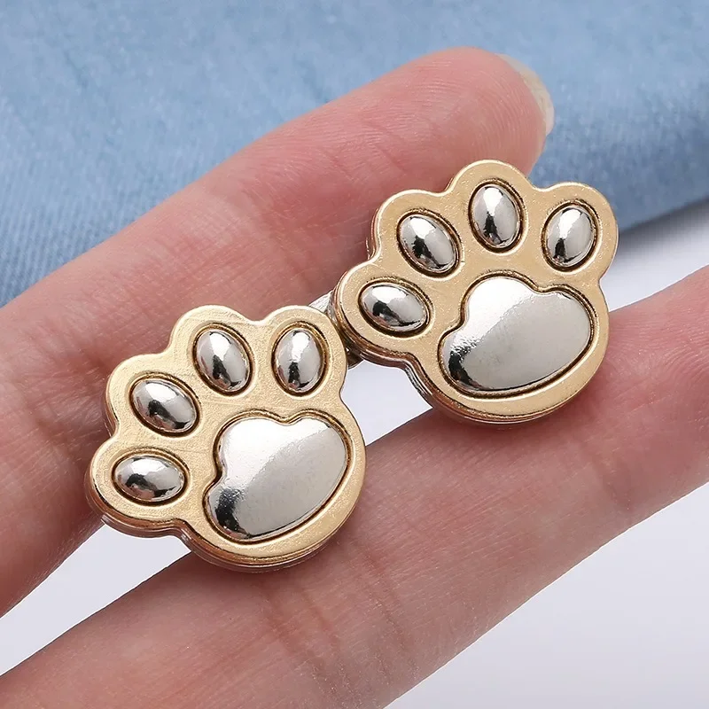 Sewing-Free Adjustable Jean Button Cute Cat Claw Waist Buckle Snap Pants Buckle Extender Replacement Jeans Button Brooches Pins