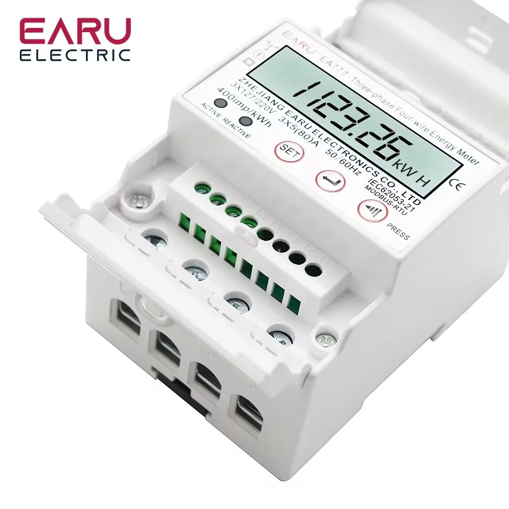 4P 3 Phase 4 Wires 80A Two-Ways Bi-Directional Multifunctional Measurement Volmeter Ammeter Wottmeter Hz Din Rail Energy Meter