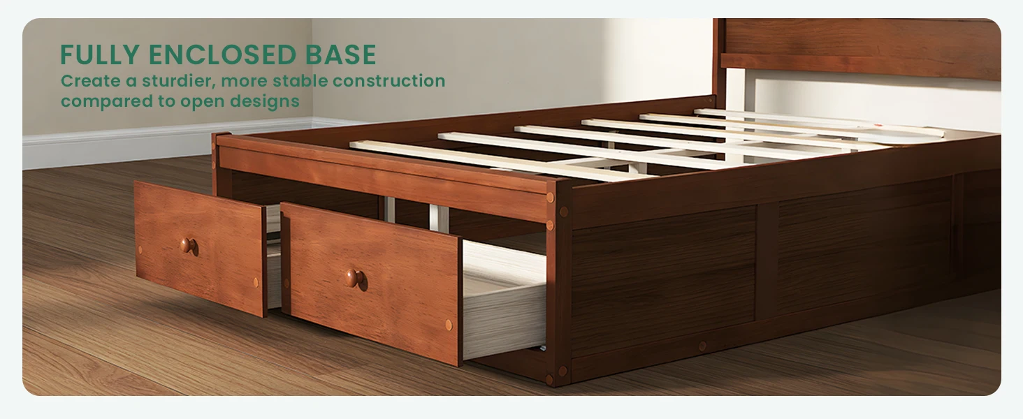 Solid Mattress Foundation w/Wooden Slat Support & Enclosed Base, No Box Spring Needed
