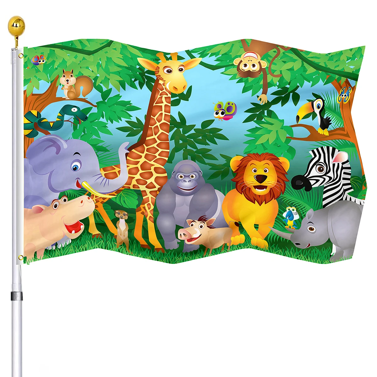 

Animal Flag Colorful Design Savannah Themed Cartoon Animals Home Decoration Art Forest Woodland Flags Banner with Brass Grommets