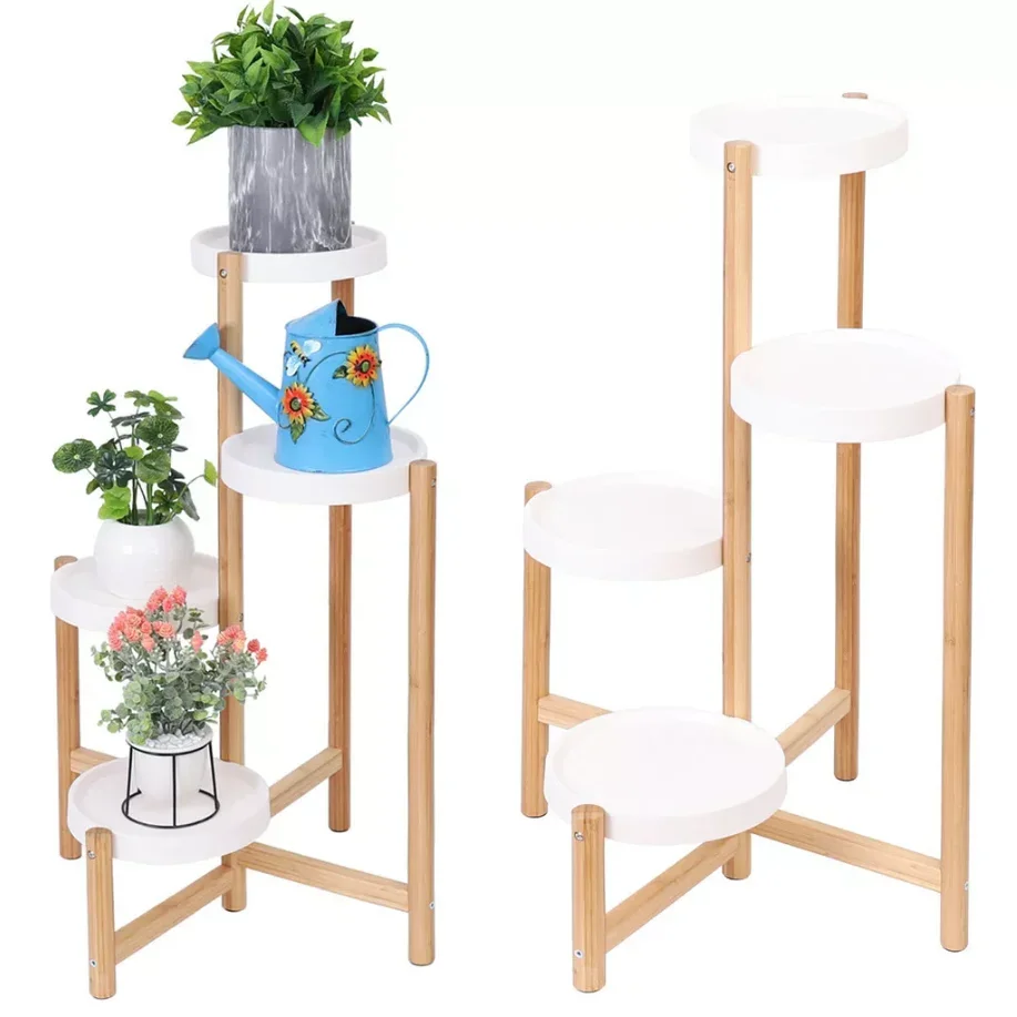 4 Tier Plant Display Shelf Stand Bamboo Plant Pot Holder Tall Flower Stand Rack