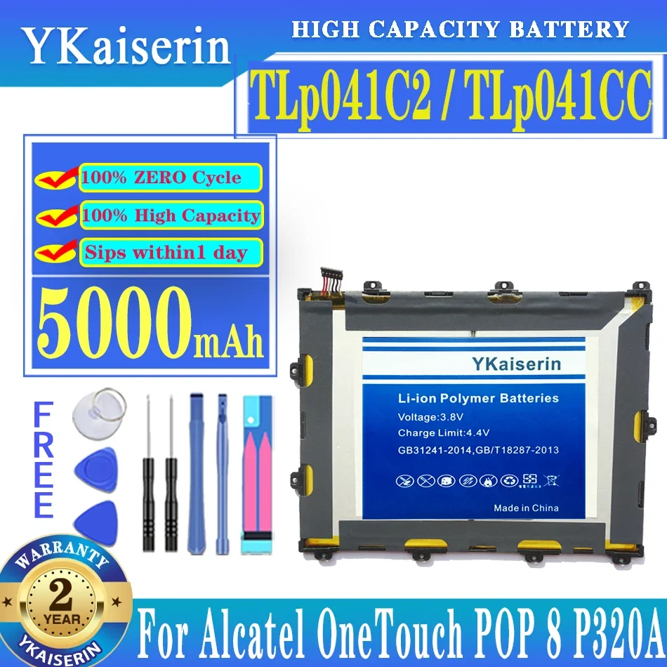 

YKaiserin High Quality 5000mAh TLp041C2/TLp041CC Battery For Alcatel OneTouch POP 8 POP8 P320A Battery + Free Tools