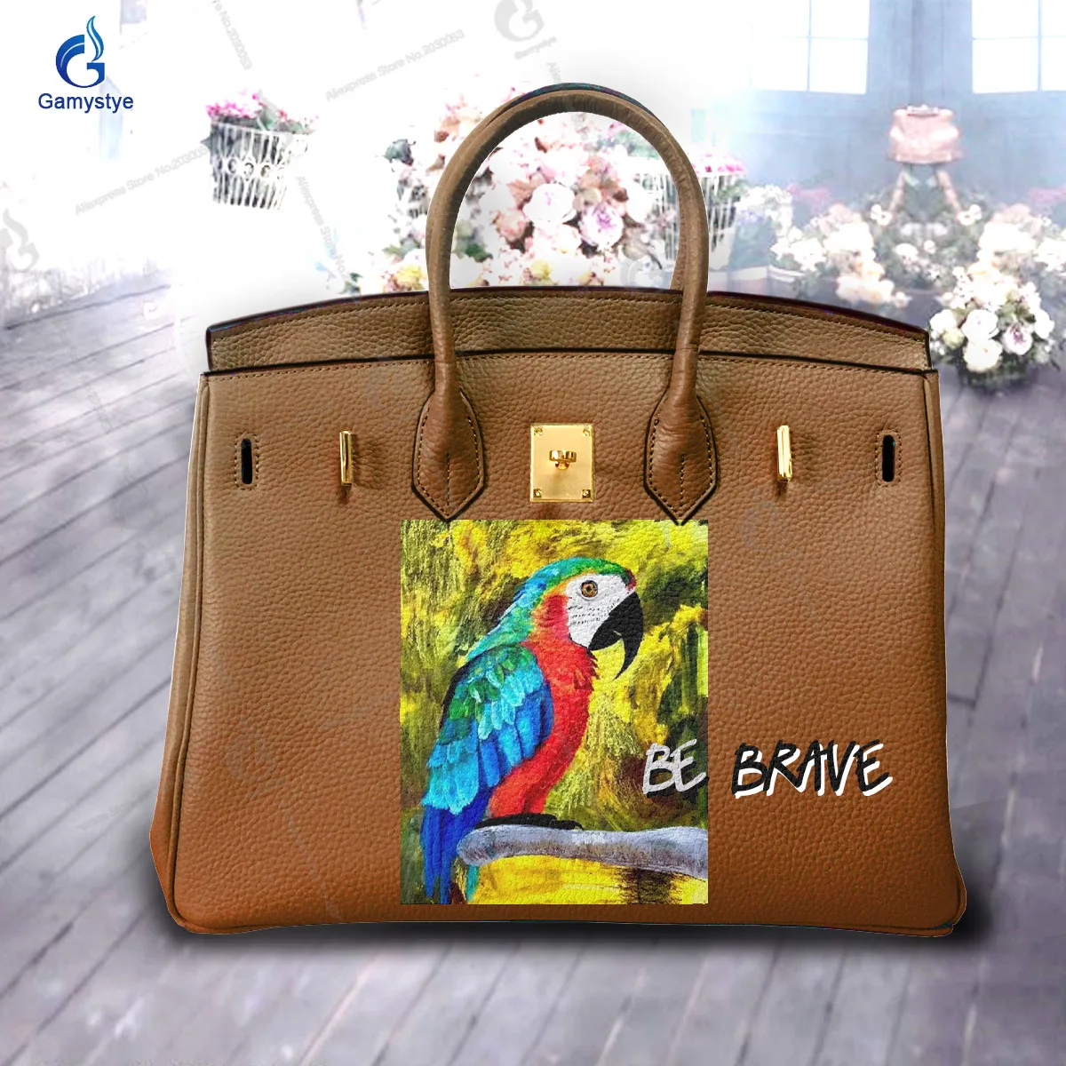 Graffiti Artisc Printed Colorful Parrot Bags Genuine Leather For women Handbags Designer Shoulder Bag Gold Lock Hardware Fashion