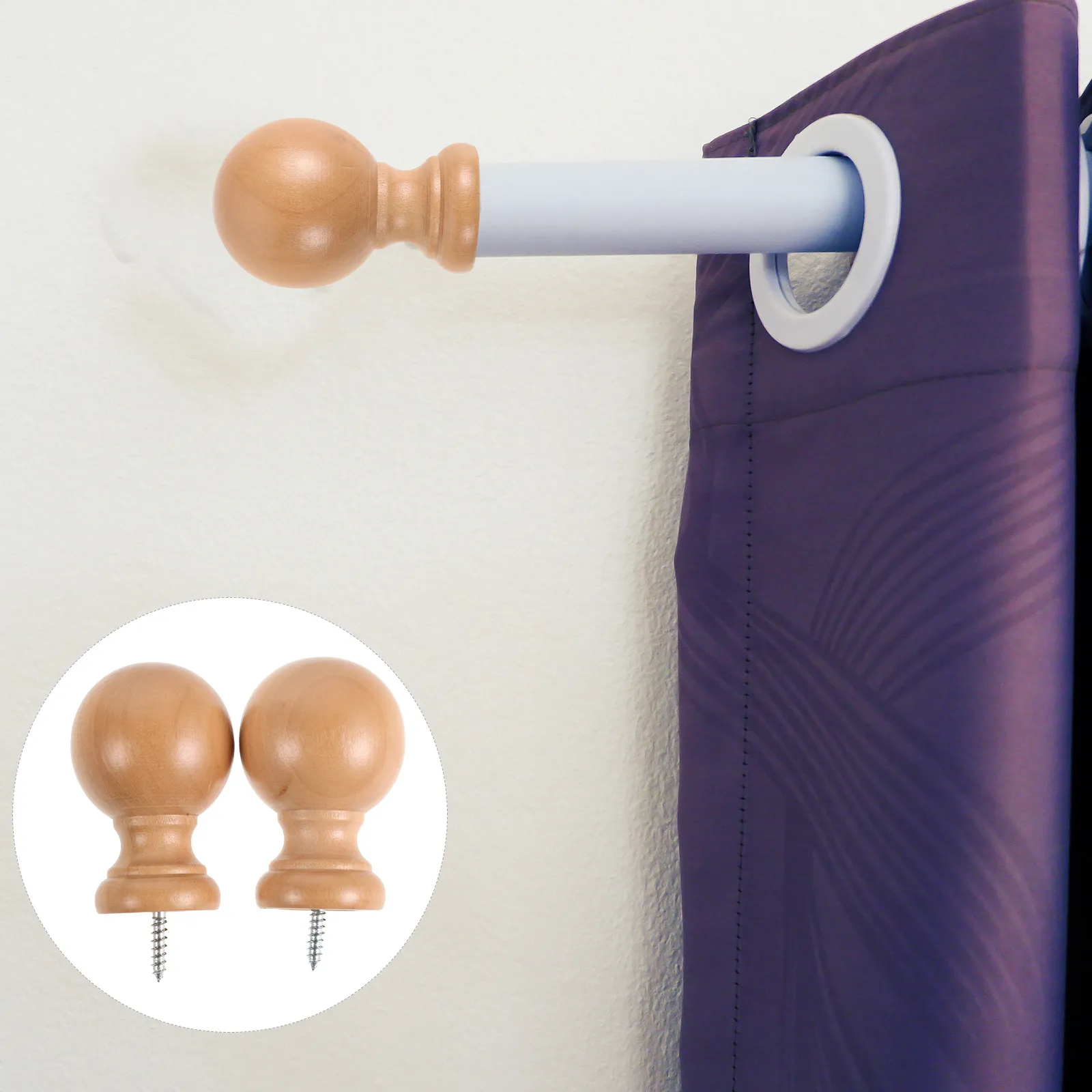 2pcs Wooden Curtain Rod Finials Screw on Toppers Pole End Caps for Window Drapery Rods Replacement