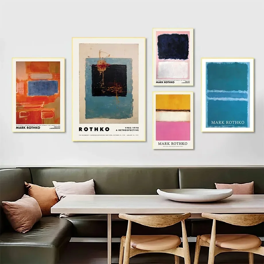 Abstract Block Color Red Blue Mark Rothko Exhibition Museum Posters and Print Wall Art Canvas Painting Picture Living Room De