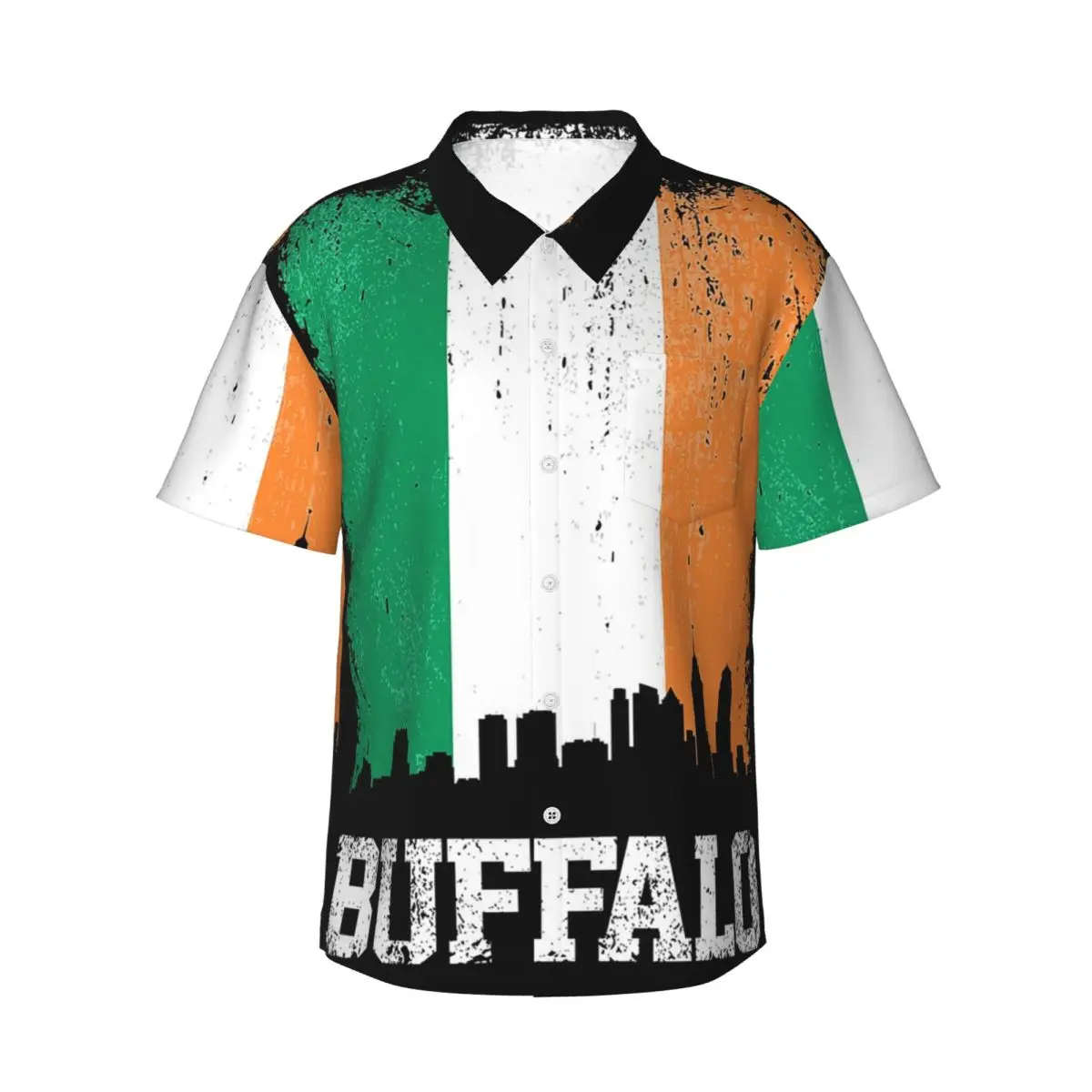 

Vintage Buffalo Irish Flag Skyline Pride Men's Shirts Hawaiian Short Sleeve Shirt Funny Button Tops for Summer Beach