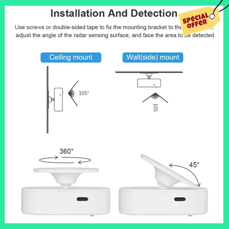 

-A14E Tuya Wifi 24G Millimeter Wave Human Presence Detector Radar Light Sensing Detector Sensor Motion Sensors Smart Home