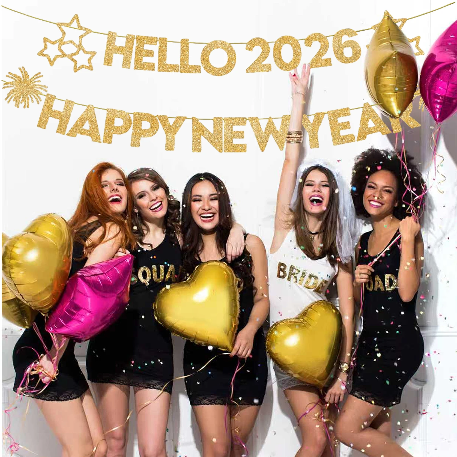 مرحبا 2026 NYE زينة بريق سنة جديدة سعيدة راية ذهبية ليلة رأس السنة زينة الحفلات 2026 لوازم NYE تسجيل جارلاند