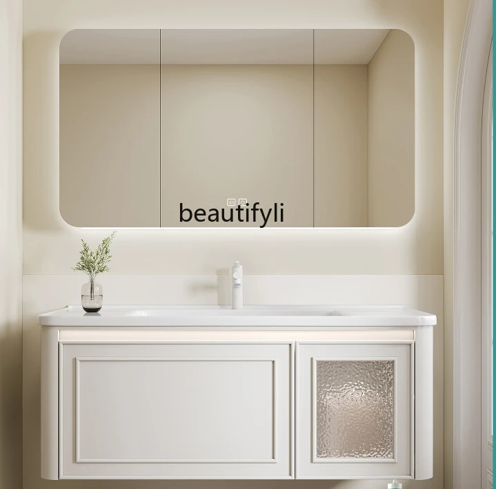 

French Cream Style Bathroom Cabinet Ceramic Whole Washbin Oak Bathroom Table Washbasin Cabinet Combination