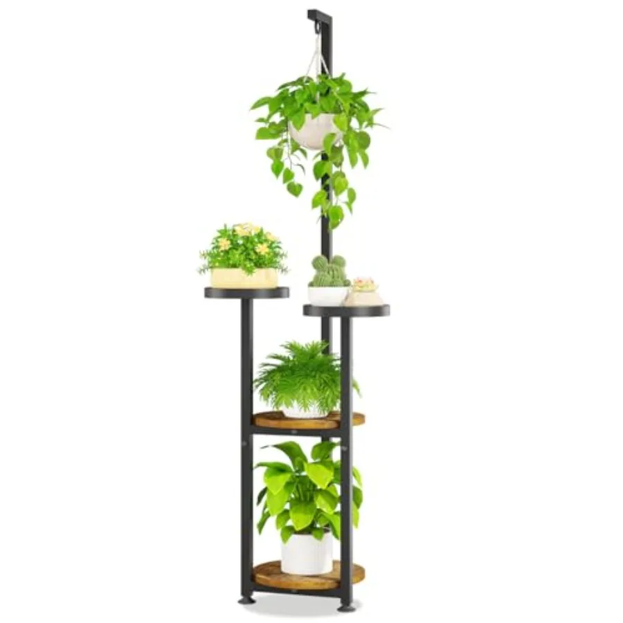 

Tall Plant Stand Indoor with Hanging Ring, Large Heavy Duty Metal Vertical Corner Rack for Multiple Planter, Sturdy Wrought Iro