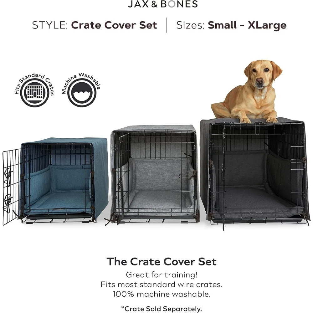 Dog Crate Cover & Dog Crate Pad Set - Includes Crate Bed, Kennel Cover