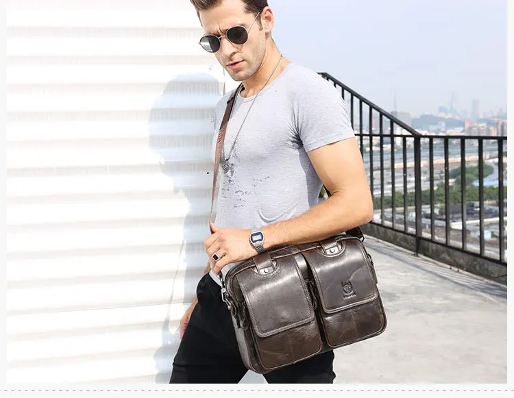 Bolsas crossbody de couro de vaca genuínas para homens, pastas multifuncionais de grande capacidade, bolsas casuais para laptop