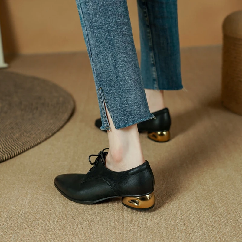 2023 Spring/Autumn Women Shoes Genuine Leather Shoes for Women Pointed Toe Chunky Heel Women Pumps Sexy Ladies Shoes Black Shoes