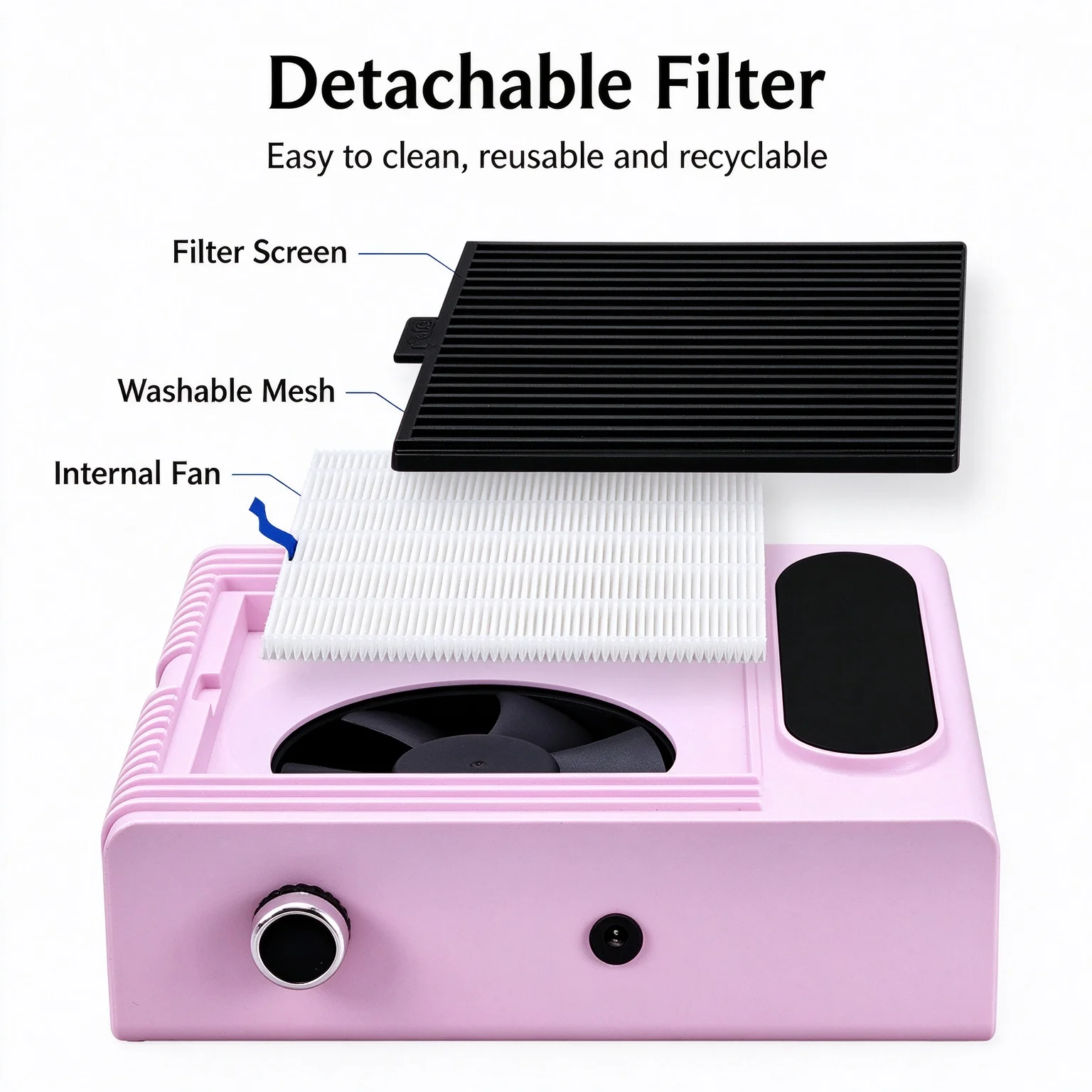 80W Adjustable Nail Dust Collector, Reusable Filter Nail Vacuum Cleaner, Low Noise Manicure Dust Extractor for Salon Home Use