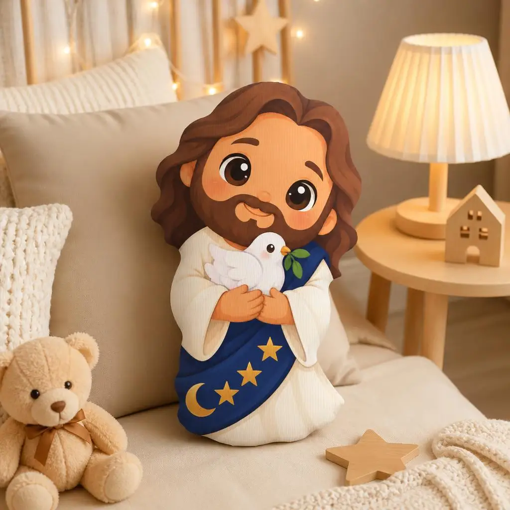 Jesus Holding Dove Christian Peace Shaped Pillow Religious Cushion Cute Throw Pillow Stuffed Home Decor Faith Gift for Sofa