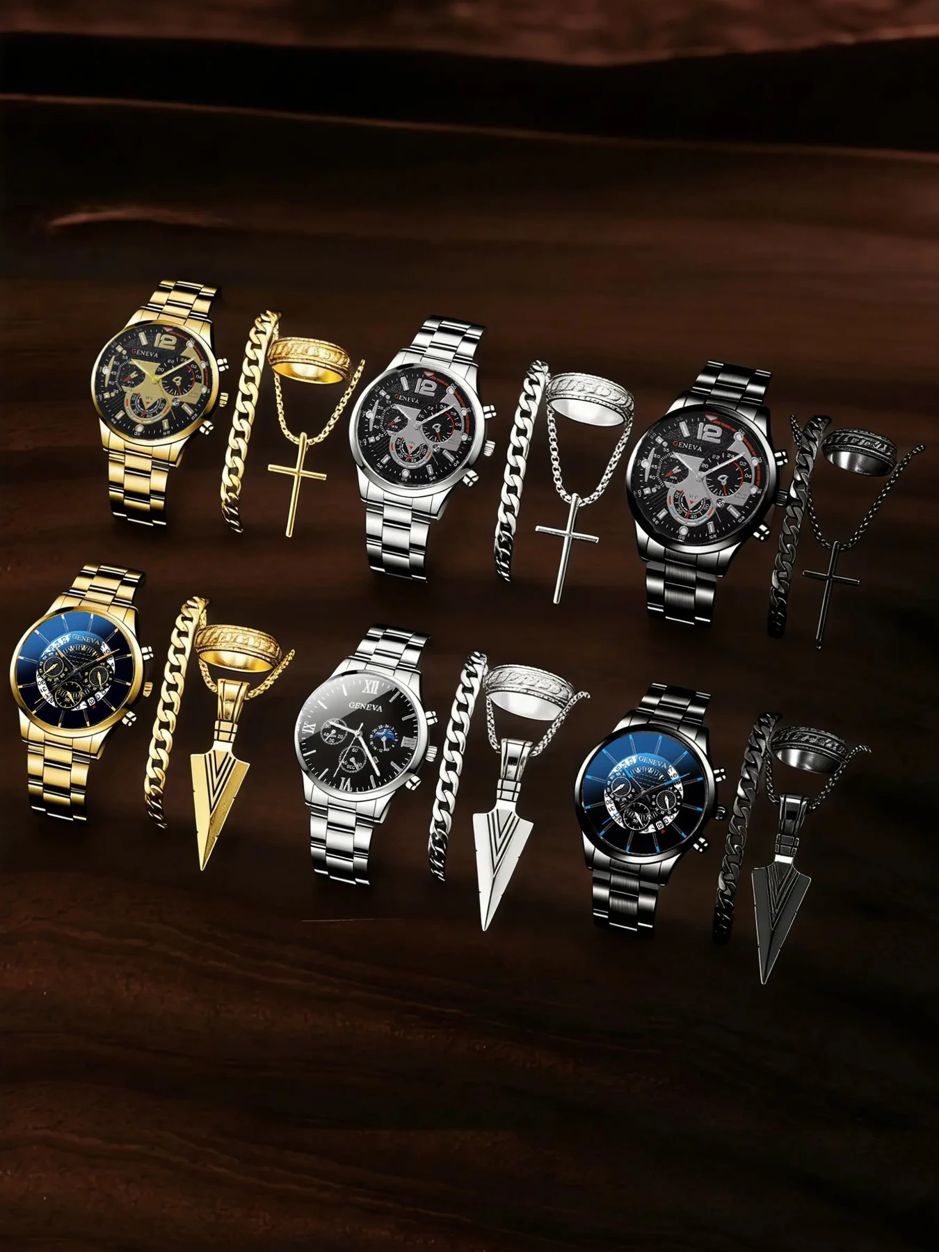 24-Piece Men's Business Quartz Watch Set with Faux Three-Eye Dial