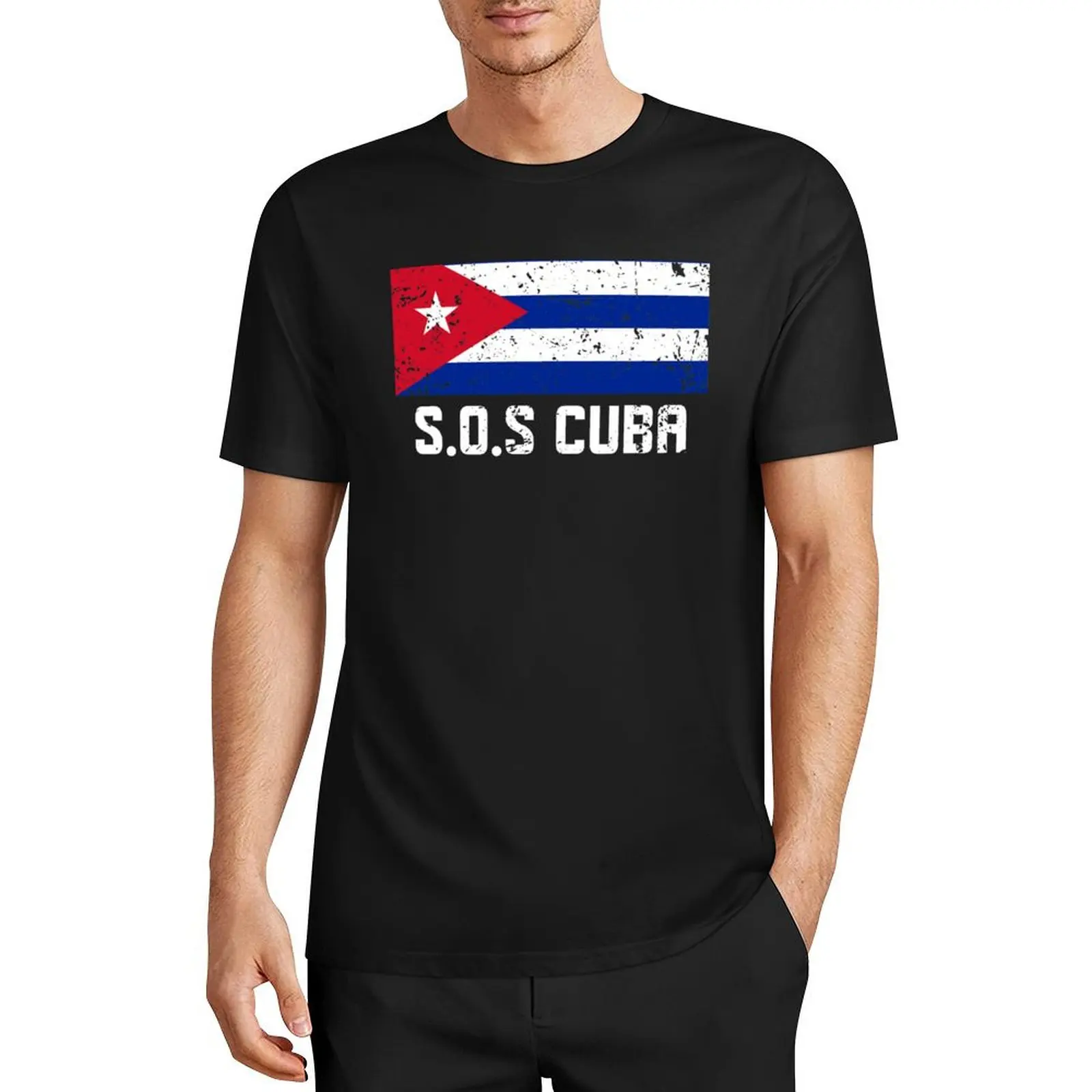 

SOS Cuba Bandera Cubana T-Shirt cotton graphic tees graphic t shirts mens white t shirts