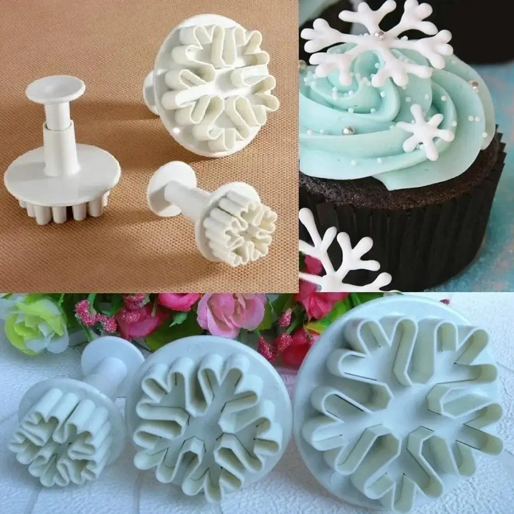 New 3Pcs Handmade Molds Snowflake Cake Decor Fondant Plunger Cutters Mold Mould Cookies Tools Silicone Molds Accessories
