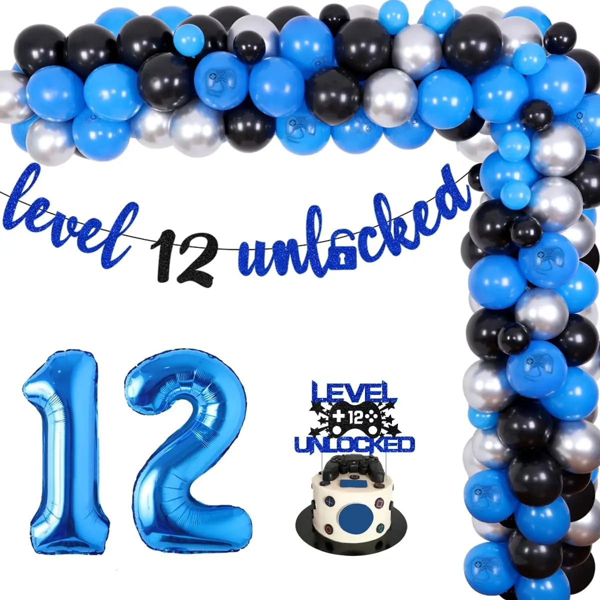 

Video Game 12th Birthday Party Decorations for Boys Level Up 12 Banner GamePad Balloons for Unlocked 12 Years Old Gaming Decor