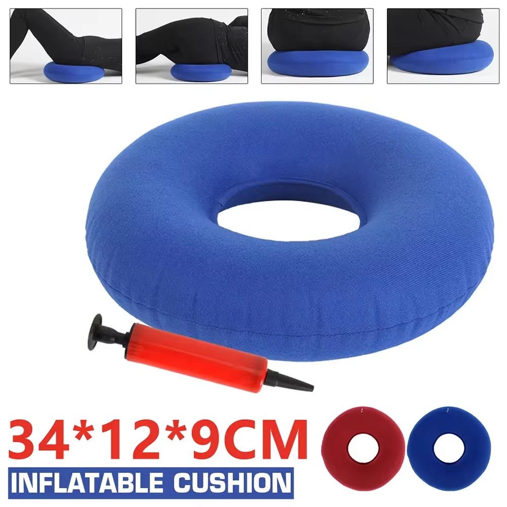 35cm Hip Support Medical Hemorrhoid Seat Pad Inflatable Massage Cushion with Pump Round Ring Pillow Anti Bedsore Donut Chair Pad