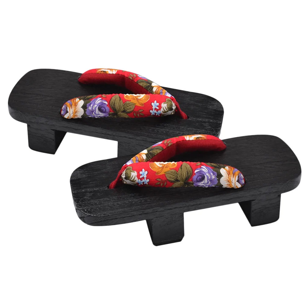 1 Pair Summer Clogs Sandals Women Men Fashion Slippers Comfortable Lightweight Non-Slip Walking Shoes Red Flower Black Wood Size