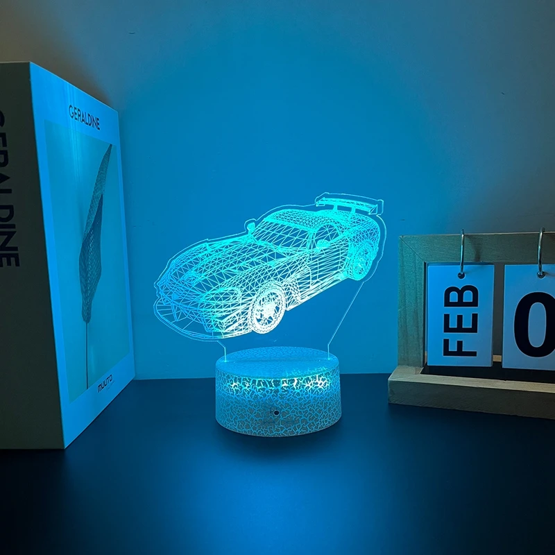 

3D спортивная Автомобильная иллюзия, акриловая лампа для декора комнаты, детский подарок, 7/16 цветов, черная основа, ночники, рождественский подарок