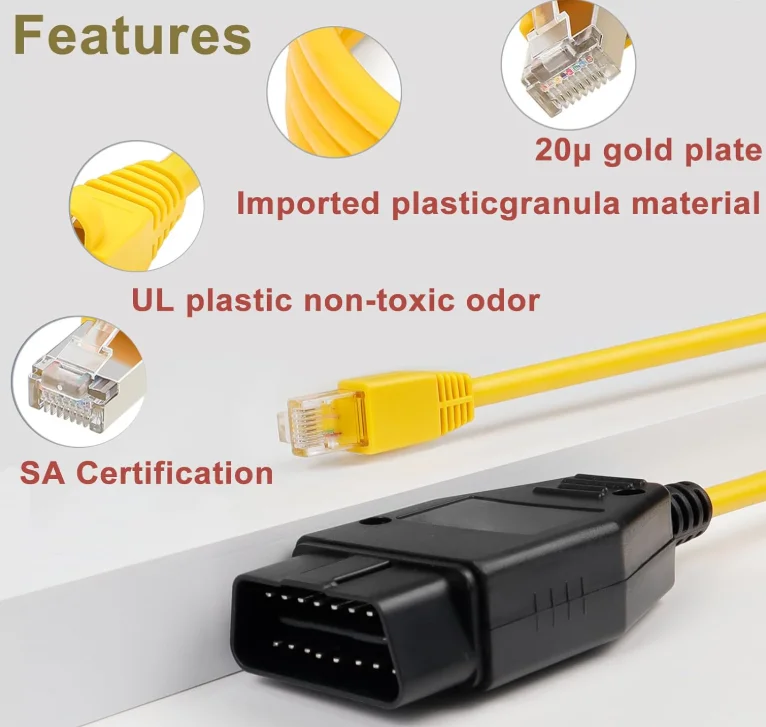 كابل واجهة Obd لترميز سلسلة BMW F متوافق مع كابل E-SYS ICOM ISTA+ Bootmod3 Bimmercode Obd ENET RJ45 إلى Obd2 Pro