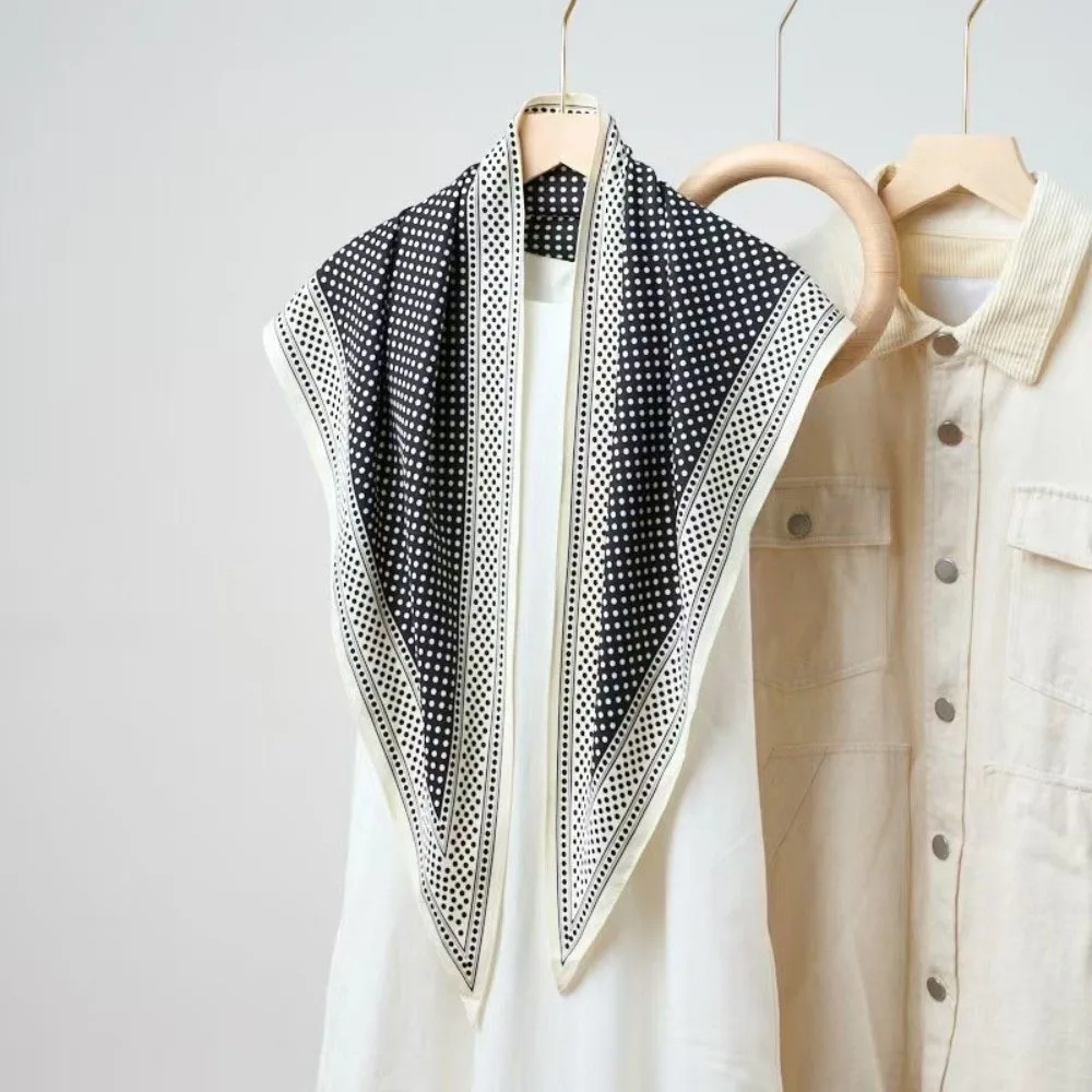 Personality Imitation Silk Floral Triangle Scarf Polka Dot Polyester Women's Necktie Decorative Floral Print Belt Scarf Travel