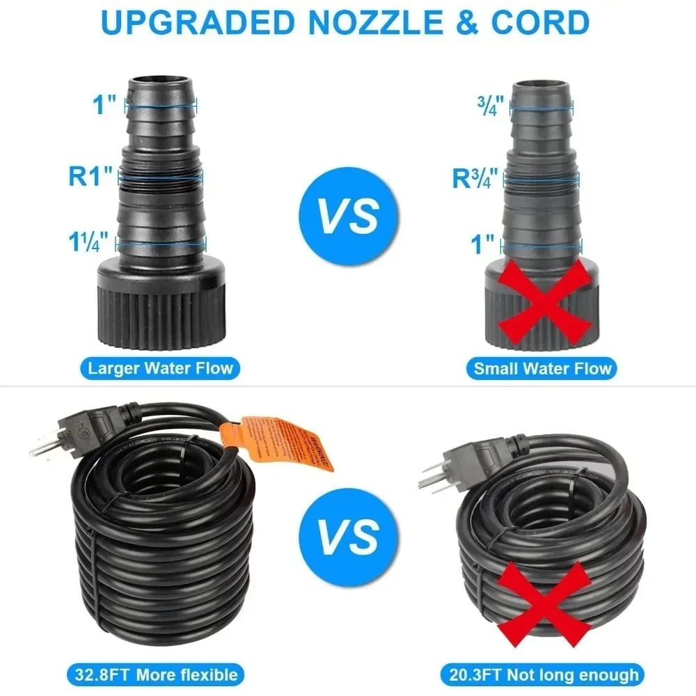 الأفضل - خارجي 1800 جيجا في الساعة - 100 وات 32.8 قدم، شلال مائي صغير في البركة ومضخة Kio Fish-s & Garden غاطسة IPX8: طويلة
